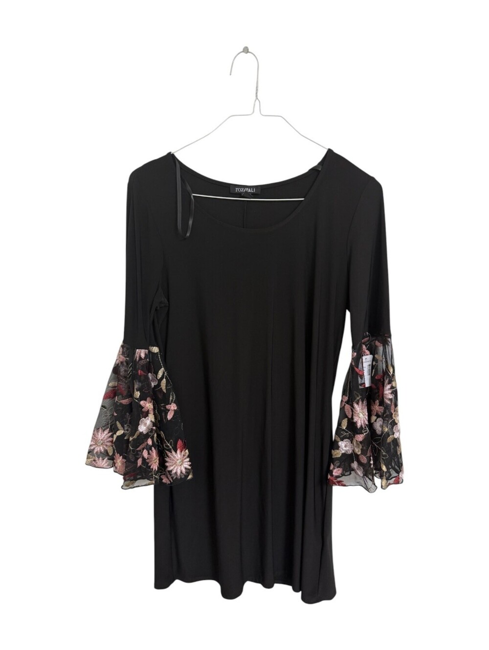 Roz & ali Black Dress with Floral Bell Sleeves Large Dark Academia Whisigoth Rom